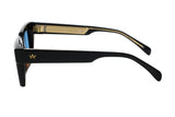 Ming side profile in black acetate with gold AM crown emblem and gold inner-temple striping