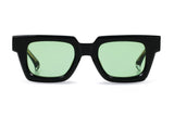 Ming black green sunglasses with chunky square acetate frame and light green tinted lenses